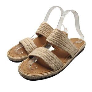 Lucky Brand Decime Women Size 8 Beige Ratan Strap Slingback Sandals Summer Shoes